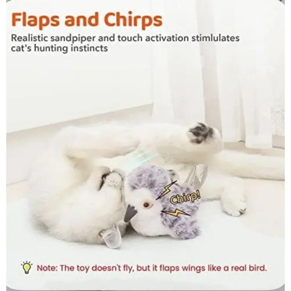 Potaroma Flapping Chirping Sandpiper Interactive Cat Toy And Catnip Pouch